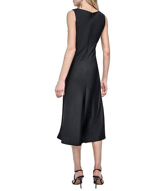 DKNY by Donna Karan Satin Cowl Neck Asymmetrical Strap A-Line Midi Dress Product Image