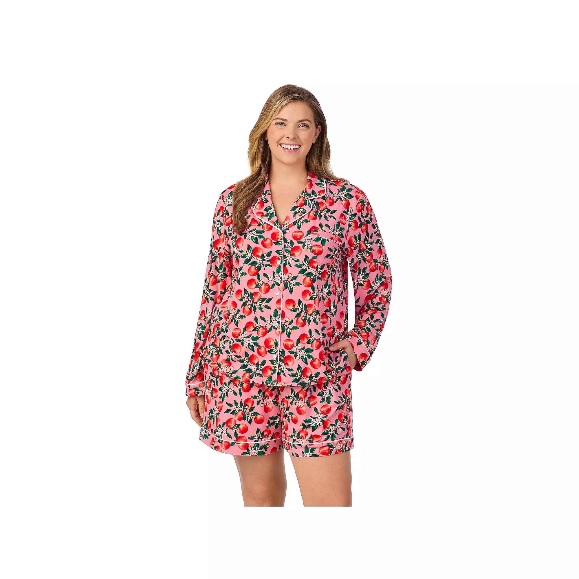 Plus Size Draper James Long Sleeve Button Front Pajama Shirt & Pajama Short Set, Women's, Size: 2XL, Peony Apple Blossom Product Image