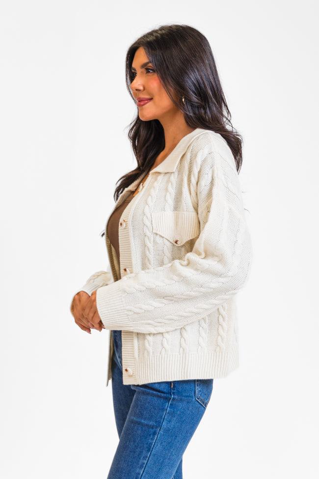 Having A Meltdown Beige Cable Knit Shacket FINAL SALE Product Image