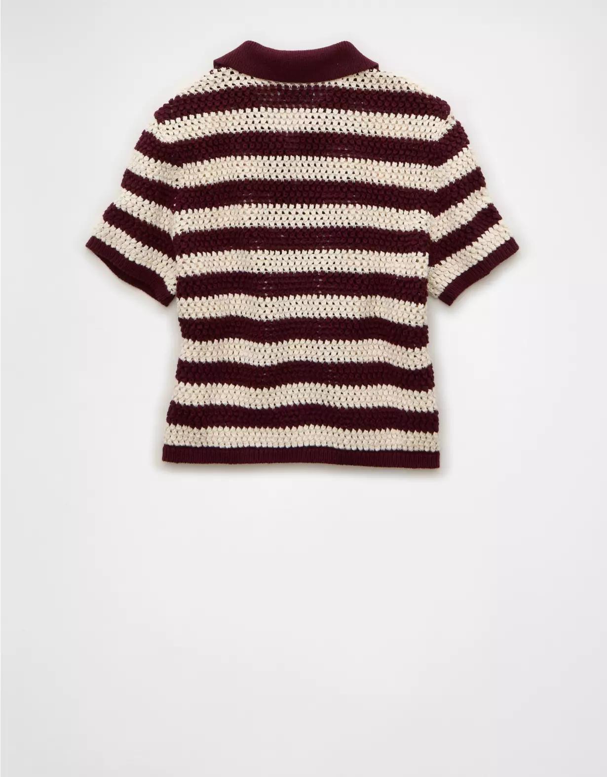 AE Cropped Crochet Sweater Polo Shirt Product Image