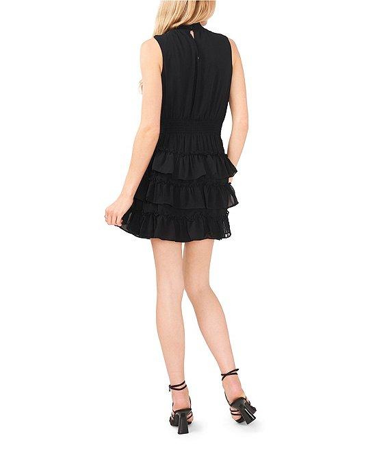 1. STATE Smocked Mock Neck Sleeveless Ruffle Tiered Mini Dress Product Image