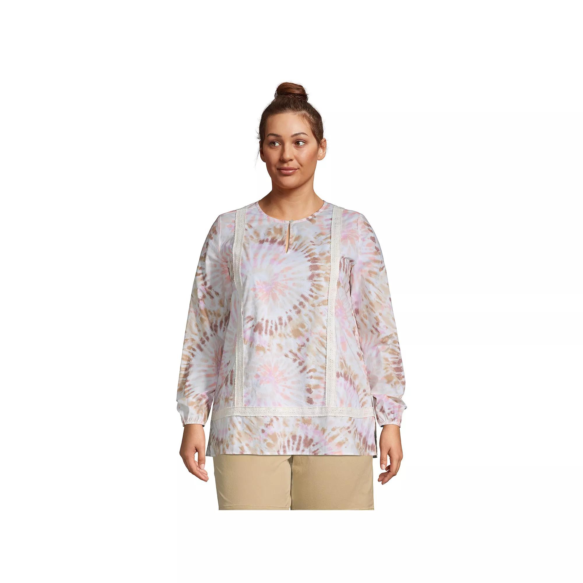 Plus Size Lands End Poplin Splitneck Tunic Top, Womens Product Image