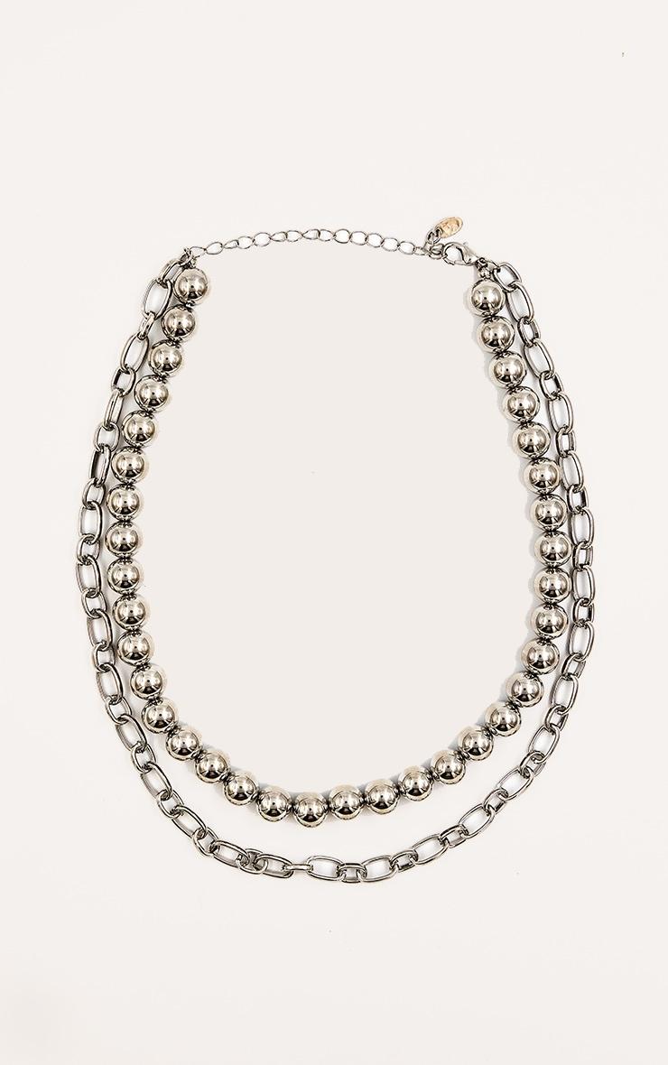 Silver Beaded Layered Chain Necklace Product Image