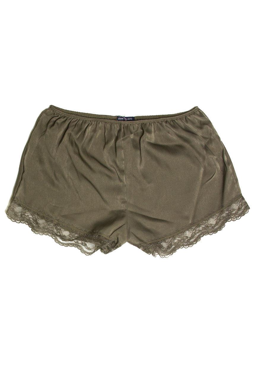 Lace Hem Satin Shorts (Olive) Product Image
