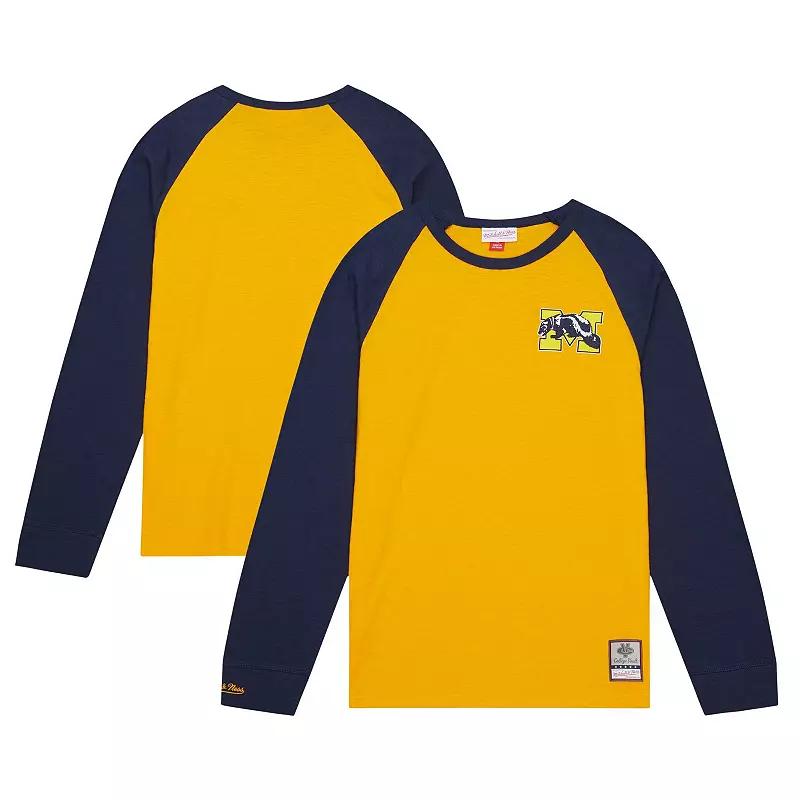 Men's Mitchell & Ness Maize Michigan Wolverines Legendary Slub Raglan Long Sleeve T-Shirt, Size: Large, Gold Product Image