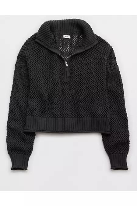 Aerie Crochet Quarter Zip Sweater Women's Product Image