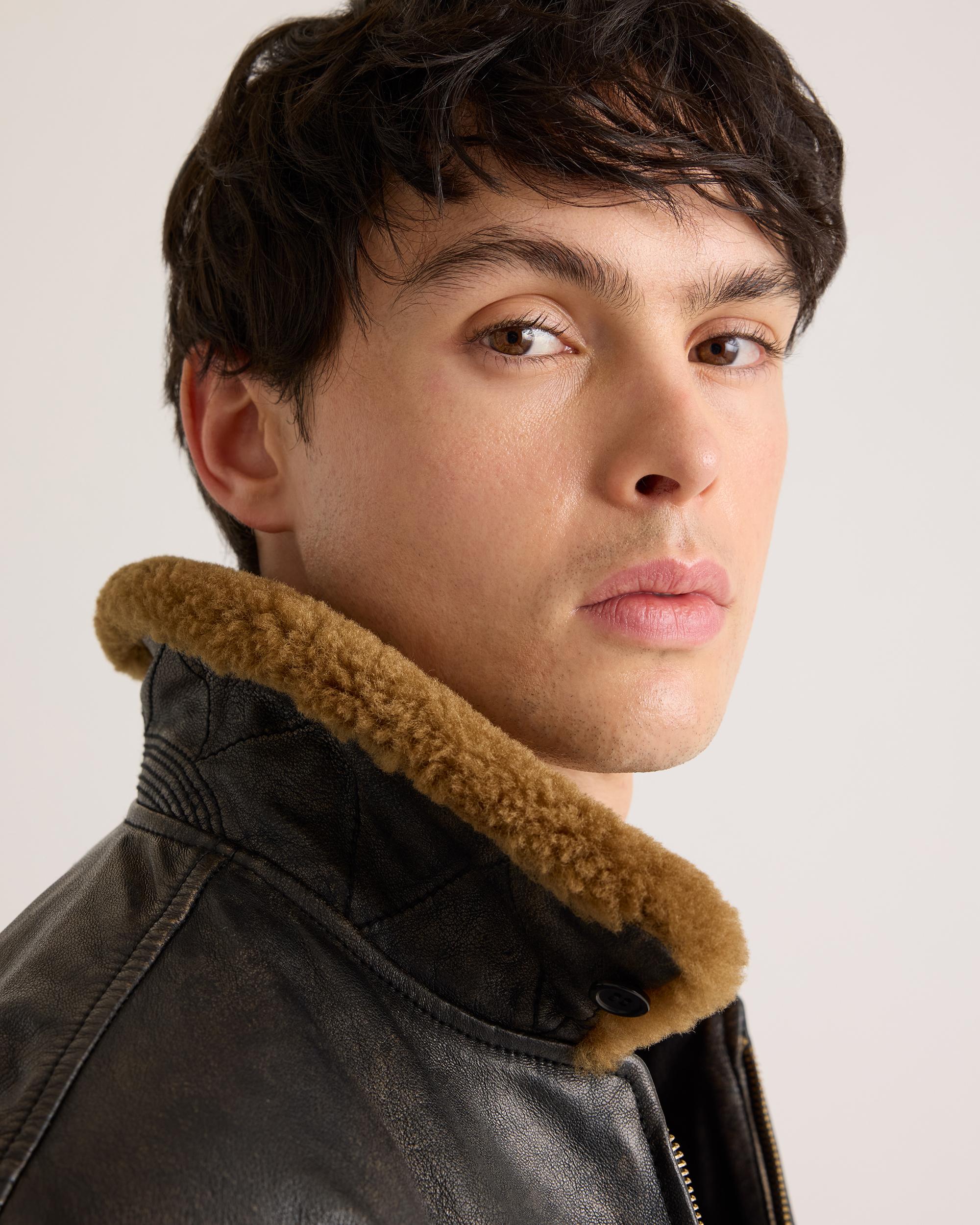 Quince | Men's Shearling Collar Leather Flight Jacket Product Image