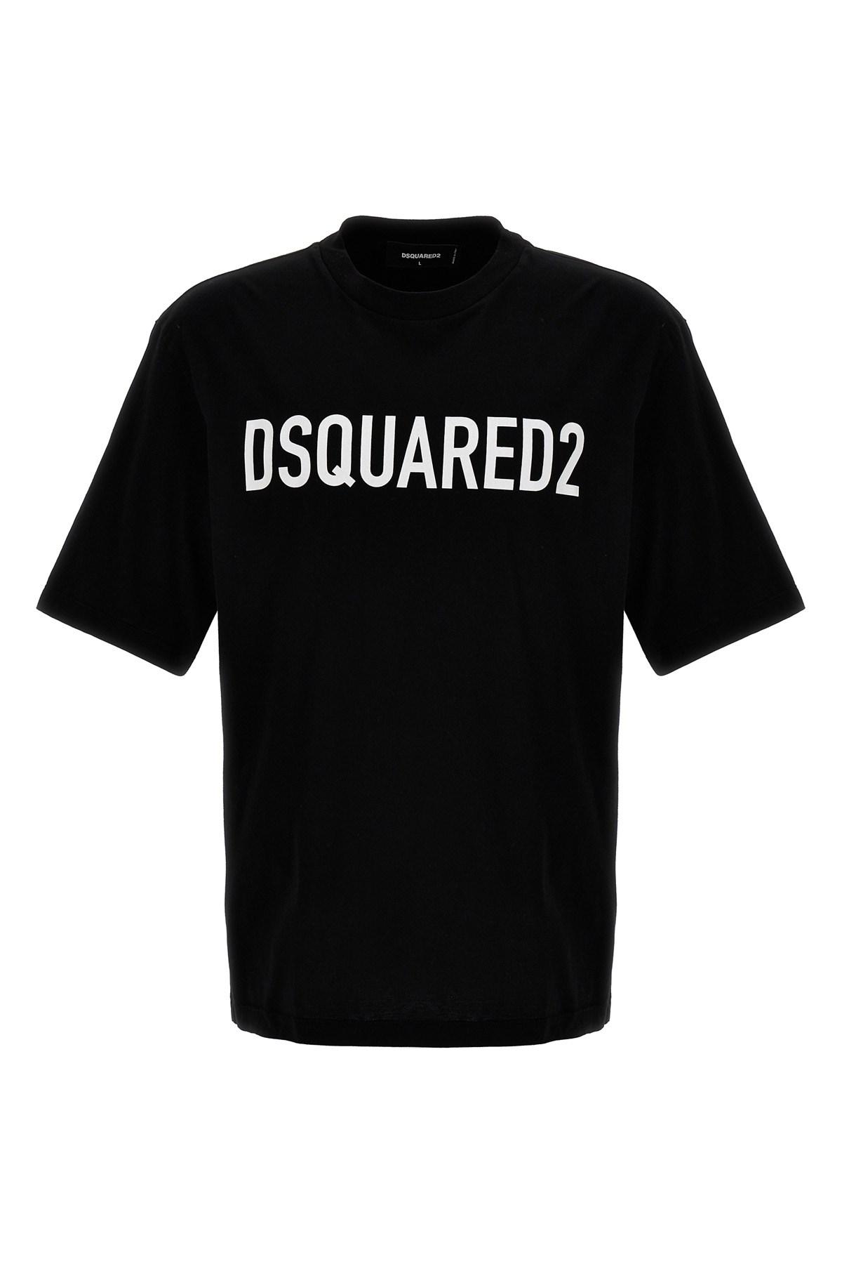 DSQUARED2 Mens Black Brand-print Crewneck Regular-fit Cotton-jersey T-shirt Product Image