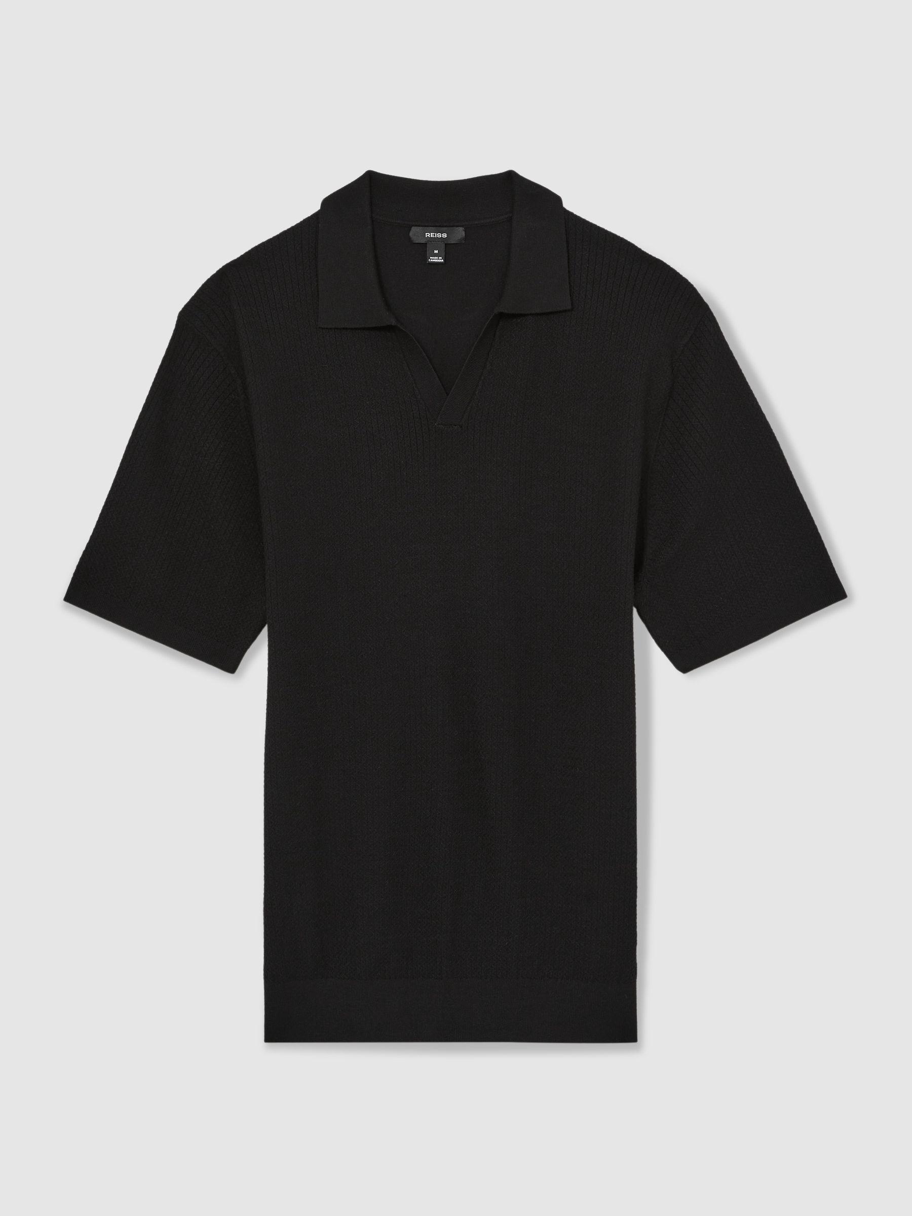 Open-Collar Knit Polo Shirt in Black Product Image