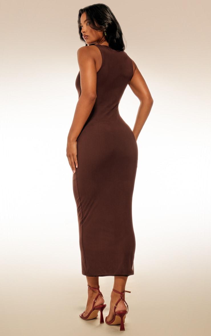 Dark Taupe Lined Mesh Asymmetrical Knotted Midaxi Dress Product Image