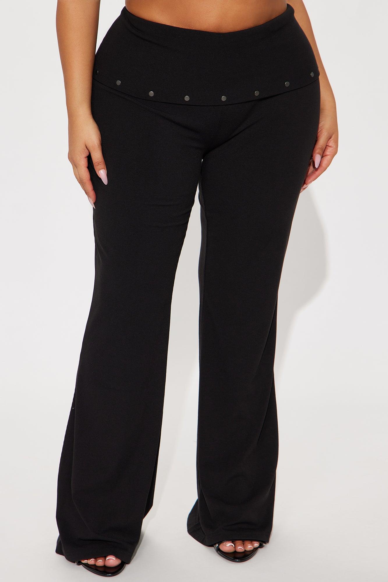 Bayley Foldover Waistband Ribbed Flare Pant - Black Female Product Image