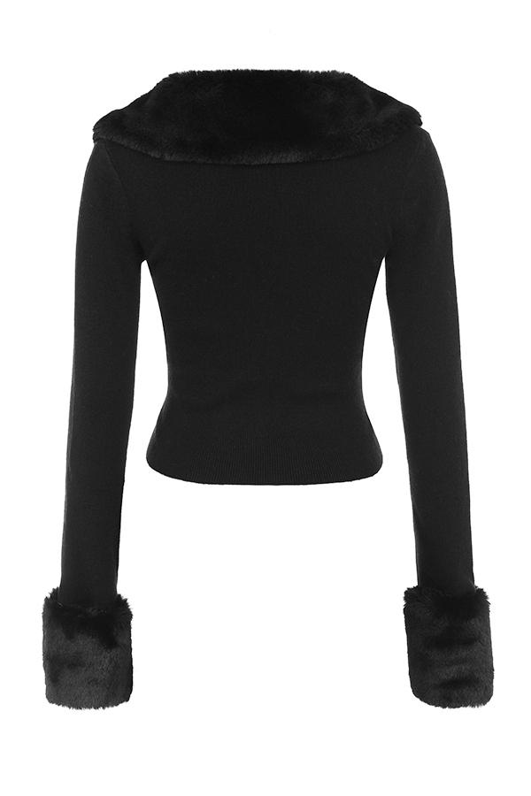 Blanche  black faux fur trim cardigan - sale Product Image