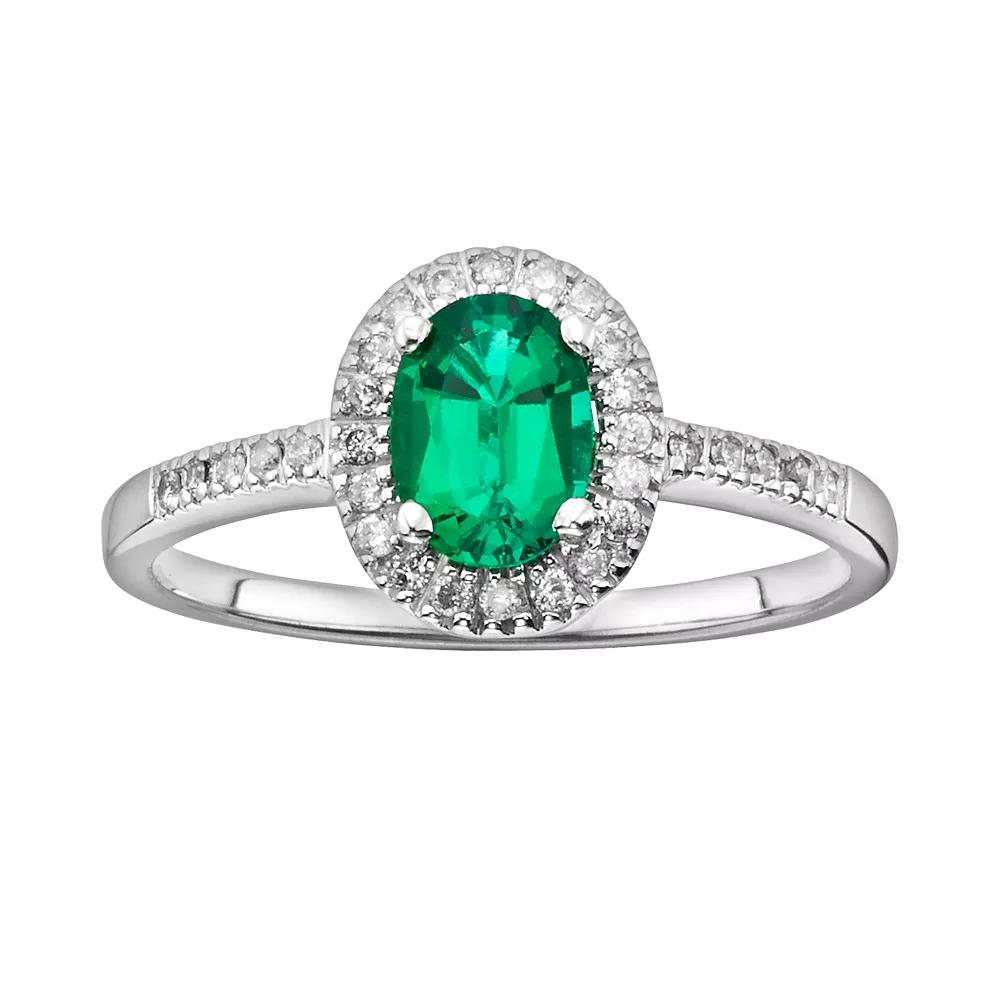 The Regal Collection 14k White Gold Genuine Emerald & 1/6-ct. T.W. IGL Certified Diamond Frame Ring, Women's,  Product Image
