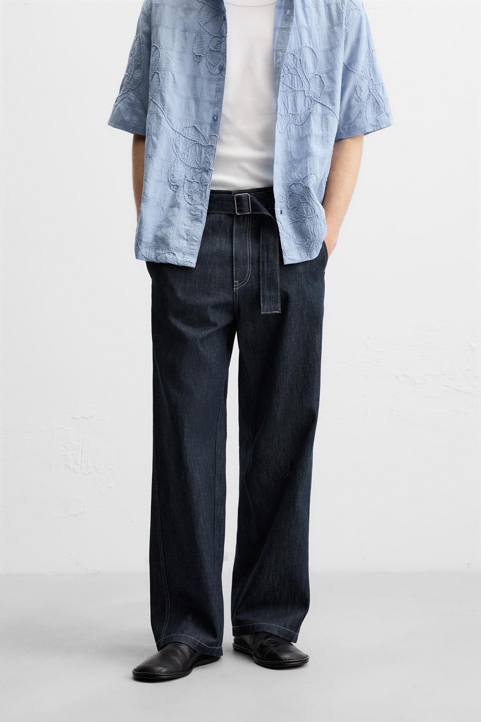 STRAIGHT FIT BELTED JEANS Product Image