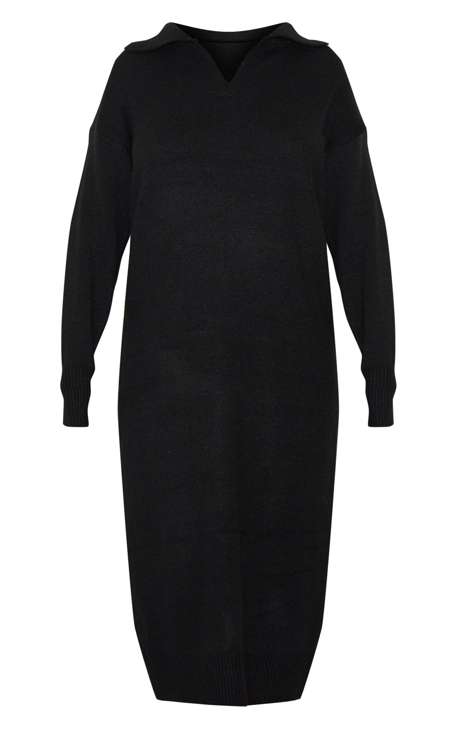 Plus Black Collar Detail Cosy Knitted Midaxi Dress Product Image