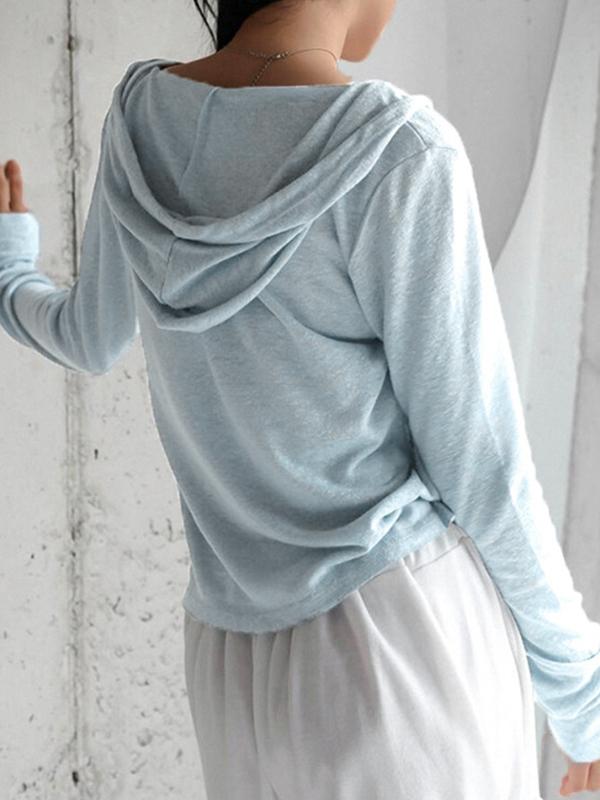Light Blue Breasted Hooded Long Sleeve Knit Product Image