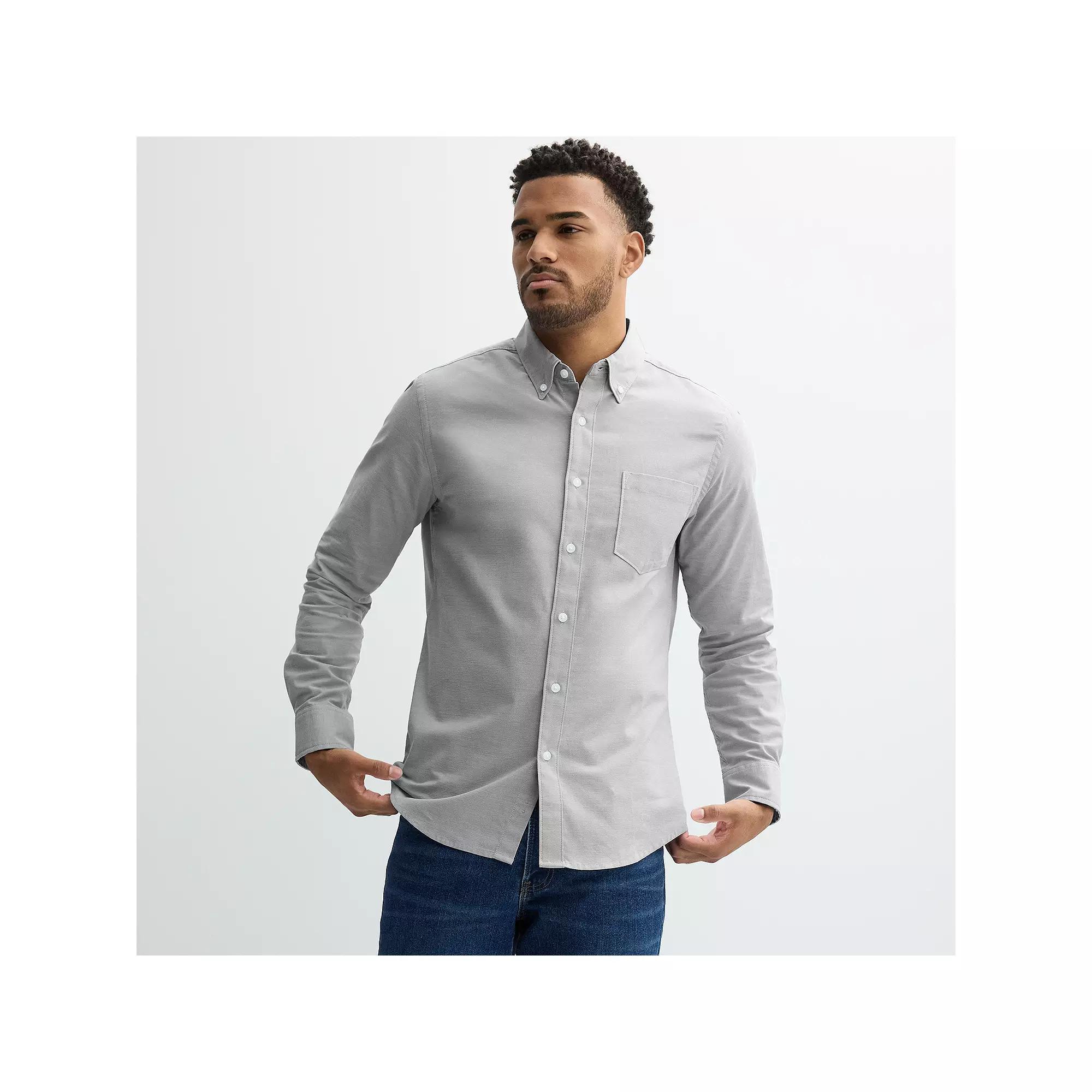 Men's Sonoma Goods For Life® Long Sleeve Slim Fit Perfect Length Button-Down Shirt, Size: Small SLIM, Castlerock Product Image