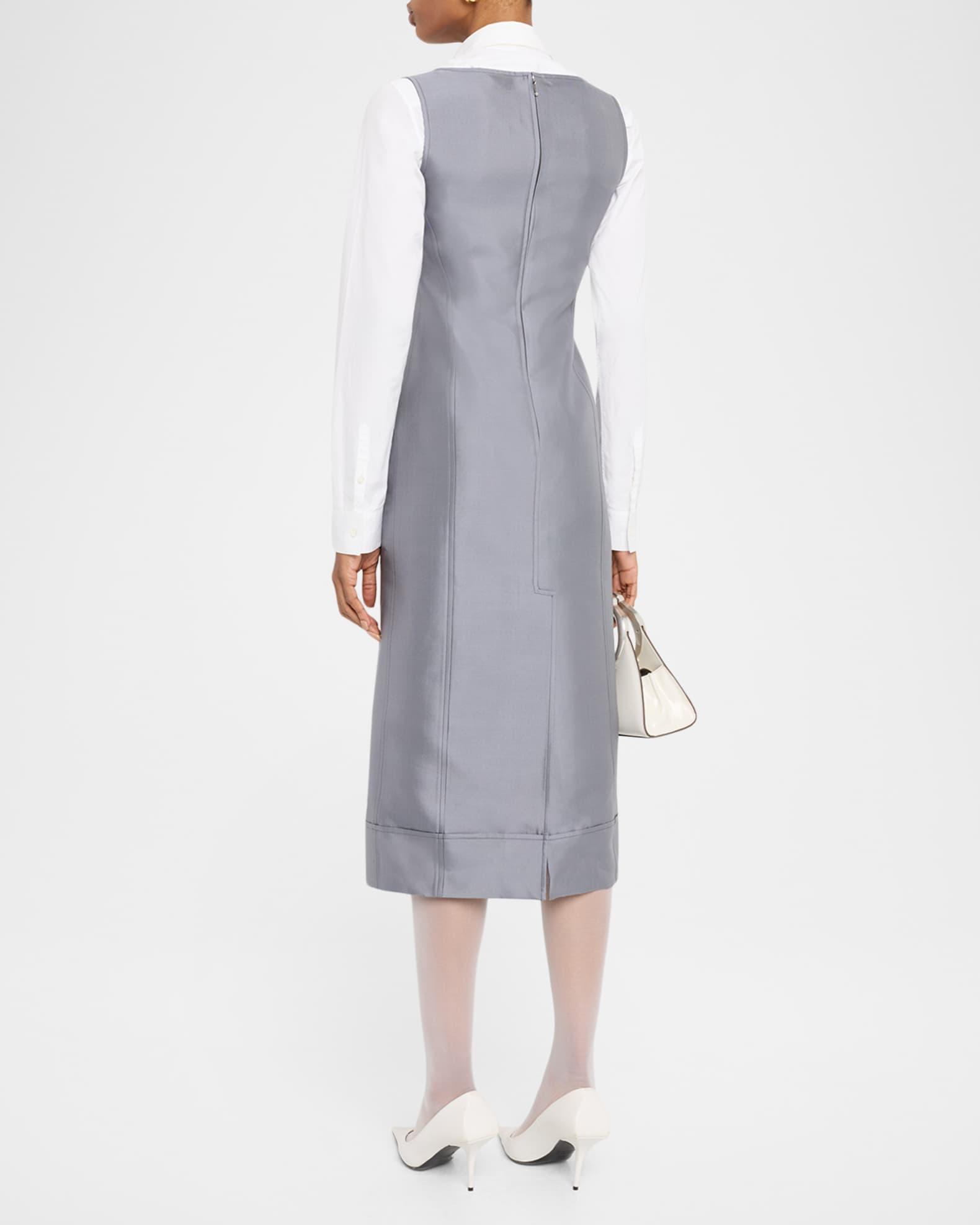 Patch-Pockets Sleeveless Wool-Silk Midi Dress Product Image
