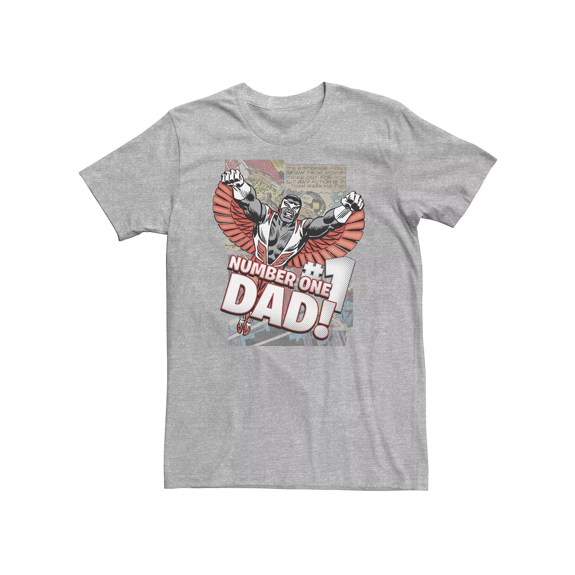 Big & Tall Marvel Avengers The Falcon "Number One Dad!" Comic Panels Tee, Men's, Size: XXL Tall, Athletic Grey Product Image