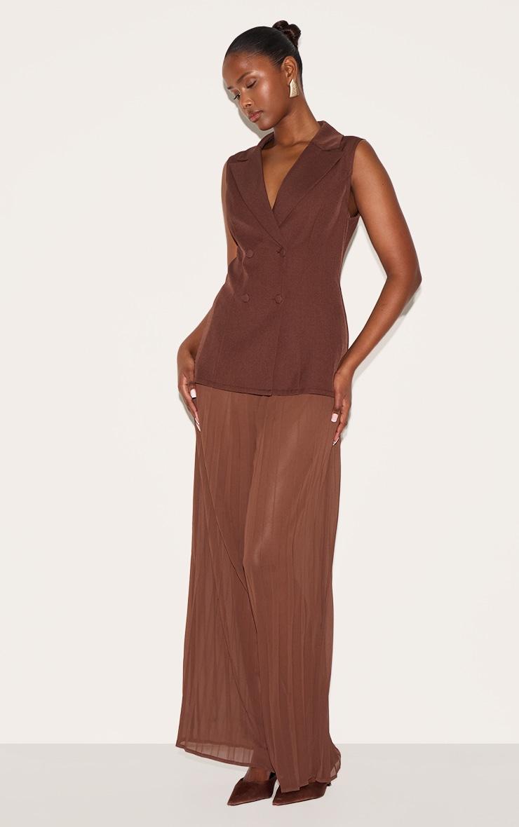 Deep Chocolate Woven Vest Overlay Chiffon Jumpsuit Product Image