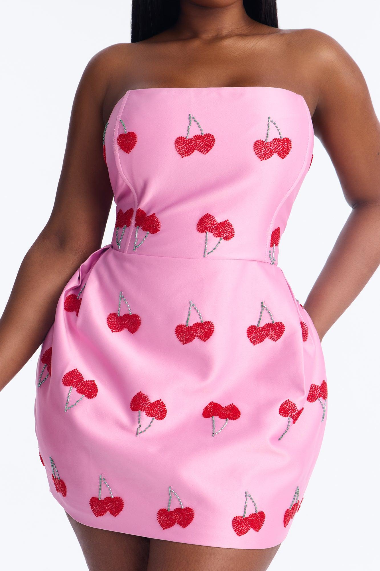Cherry On Top Satin Mini Dress - Pink/combo Female Product Image