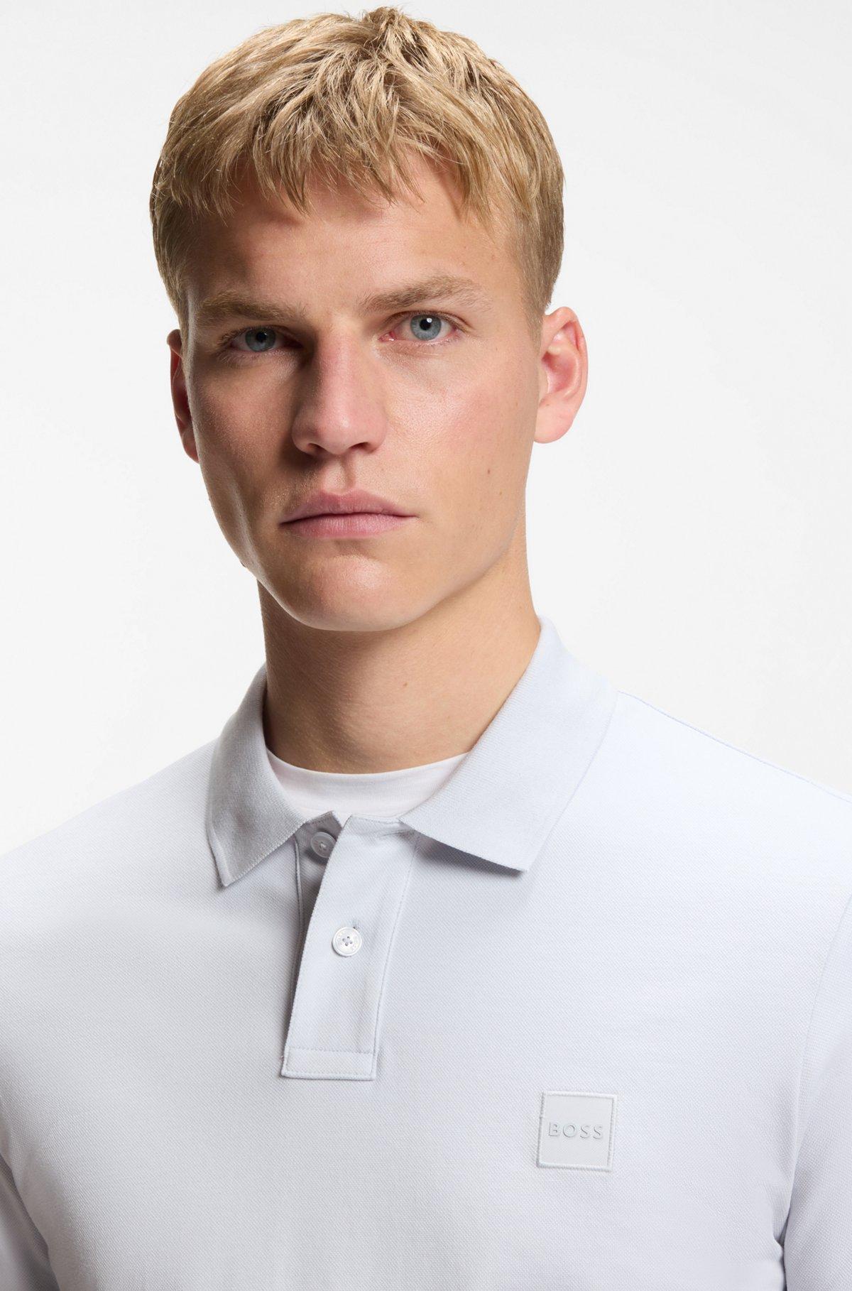 Stretch-cotton slim-fit polo shirt with logo patch Product Image