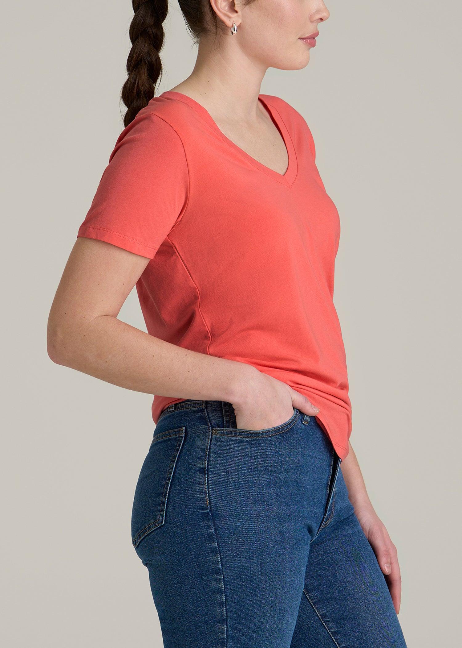 Women's Tall Scoop V-Neck Tee in Sunset Coral Product Image