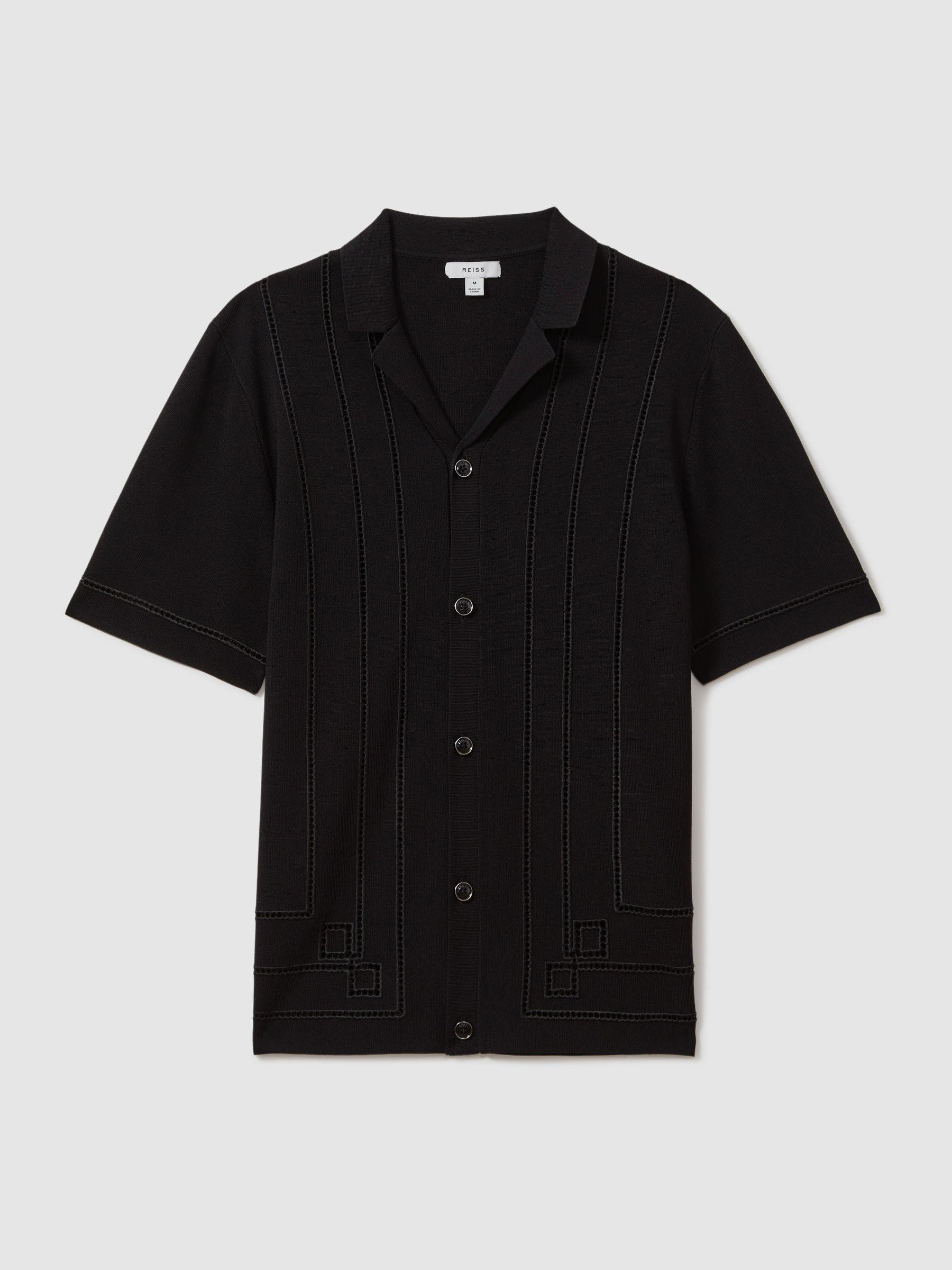 Embroidered Cuban Collar Shirt in Black Product Image