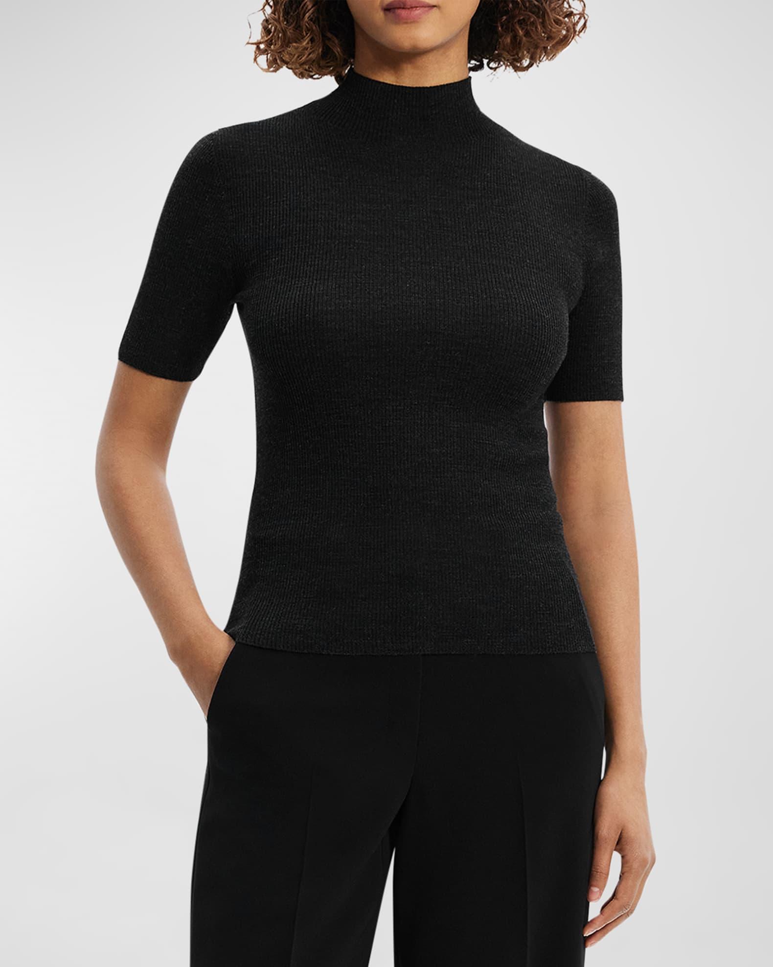 Leenda Regal Merino Wool Short-Sleeve Mock-Neck Top Product Image