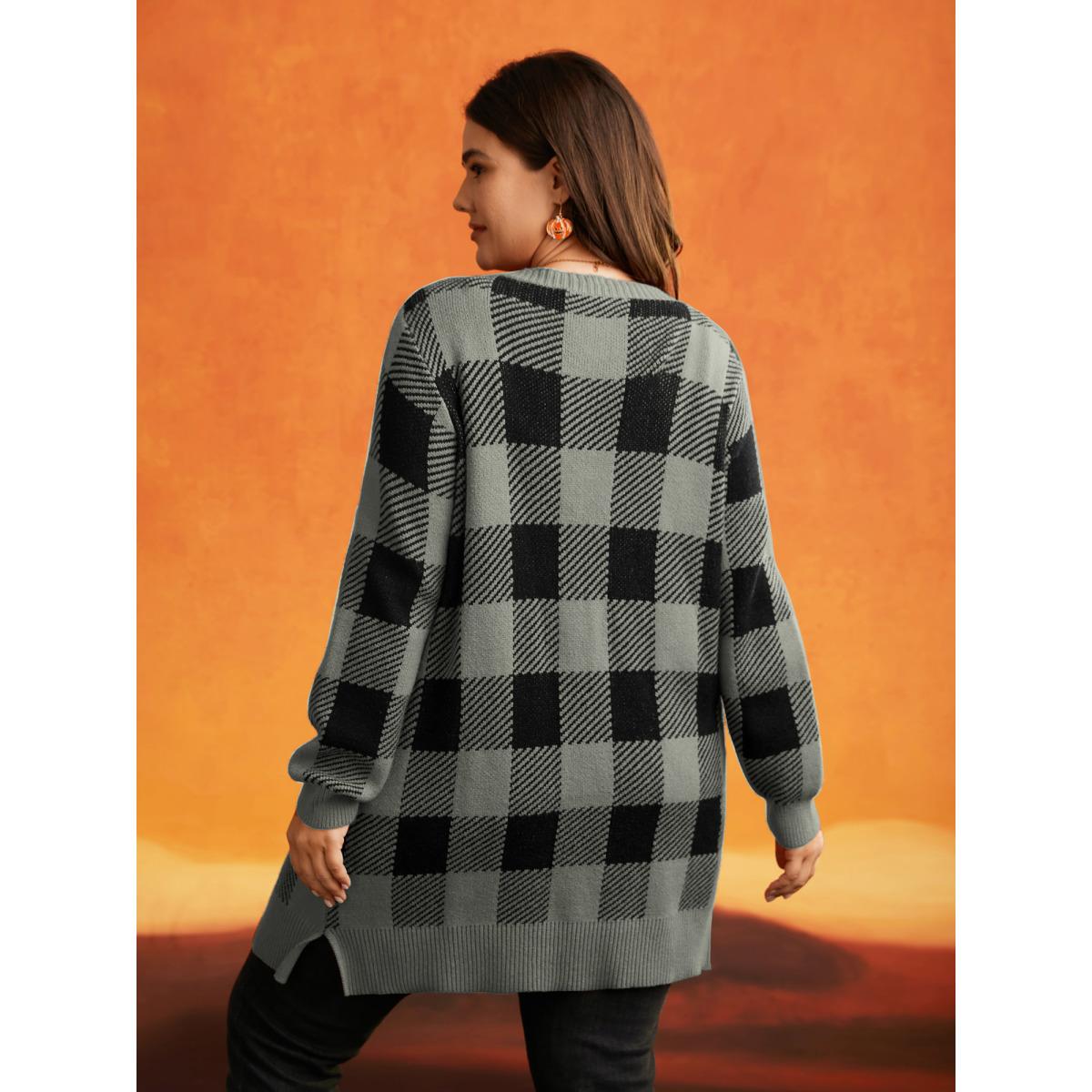 Plus Size Supersoft Essentials Plaid Open Cardigan DarkGray Women Casual Loose Long Sleeve Everyday Cardigans BloomChic 12/L Product Image