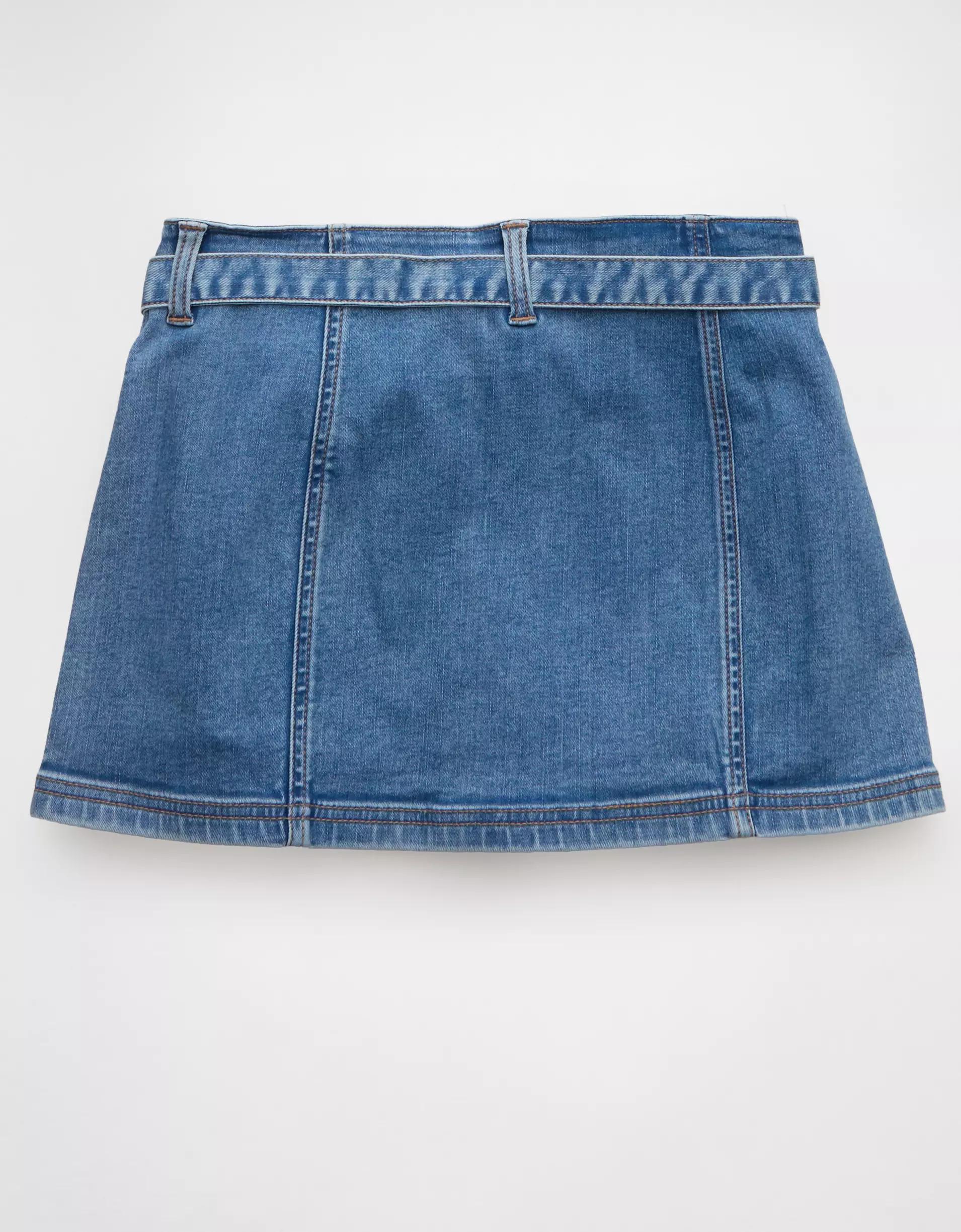 AE Next Level Low-Rise Belted Denim Micro Skort Product Image