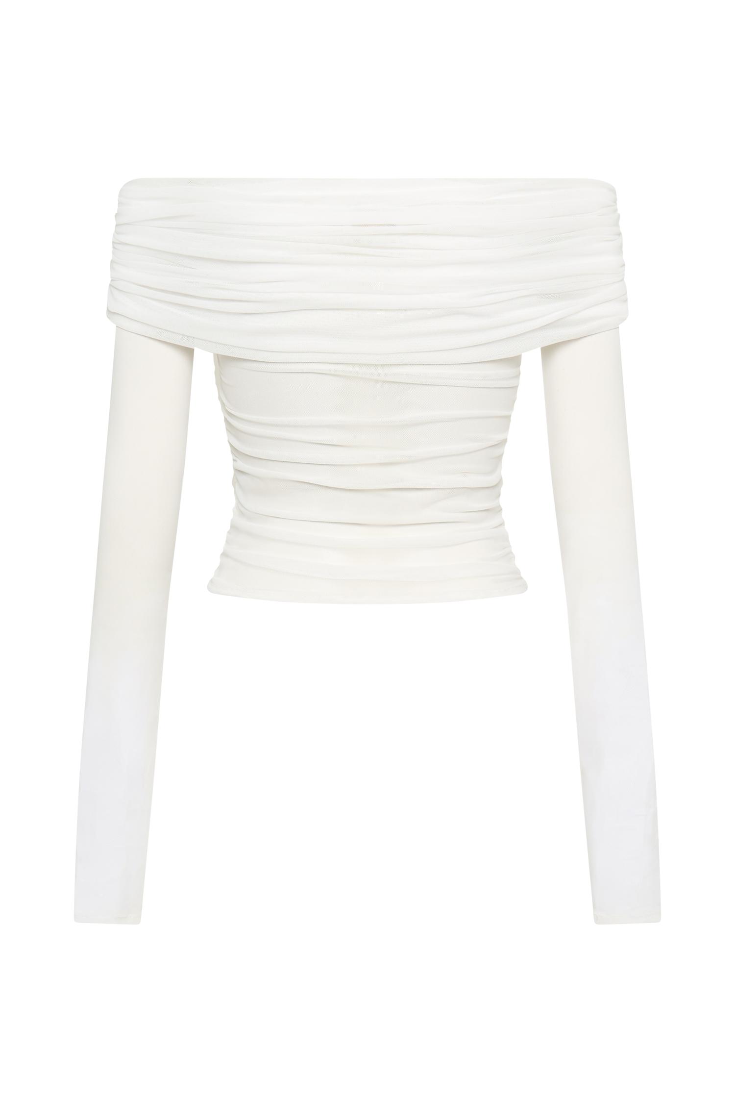 Lucinda Recycled Nylon Off Shoulder Top - White Product Image