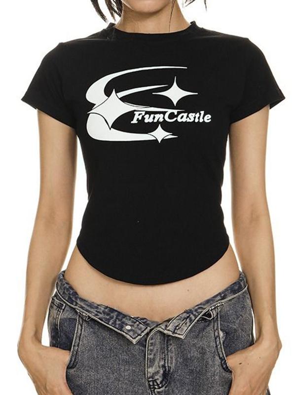 Vintage Print Curvy Hem Short Sleeve Tee Product Image