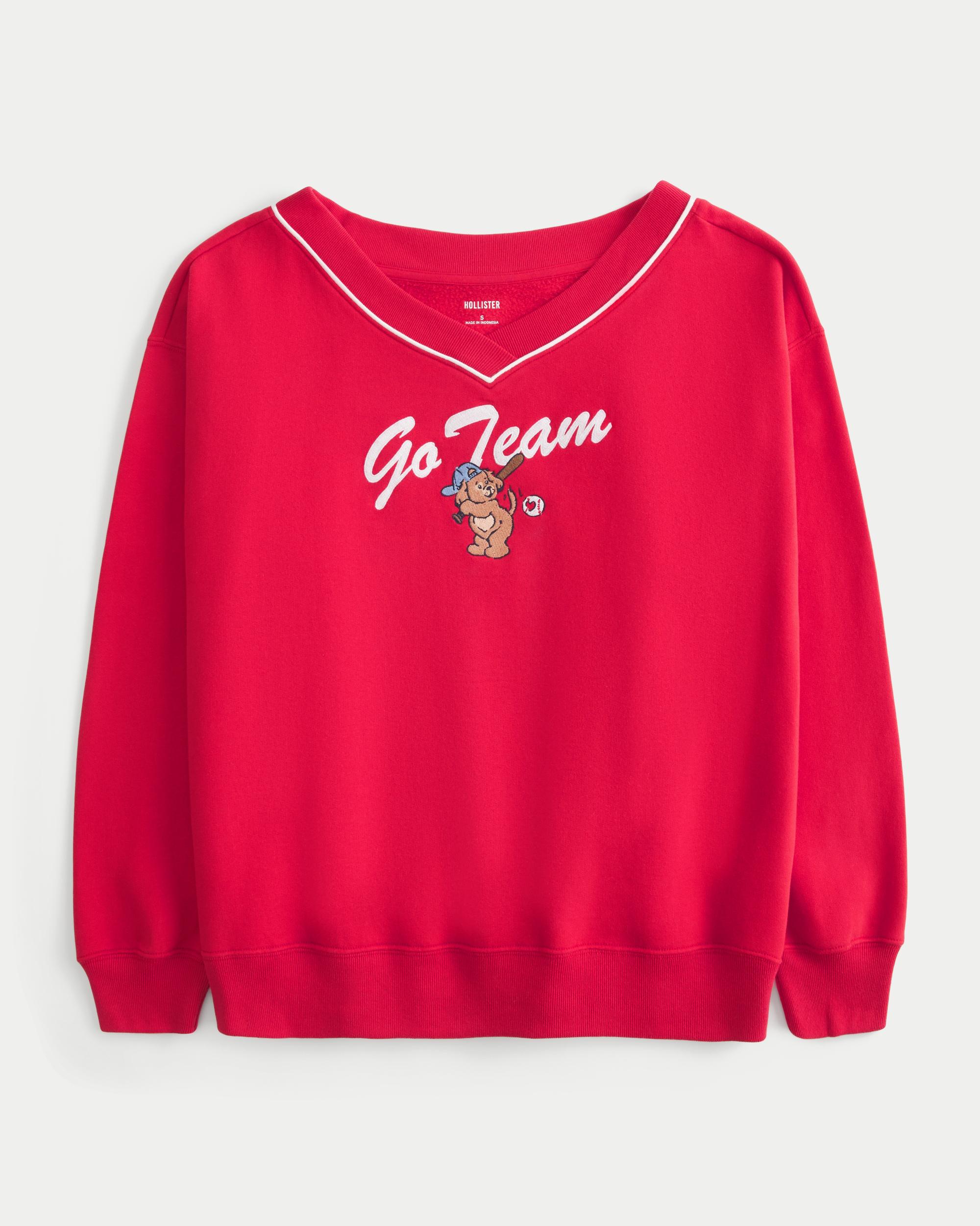 Oversized Go Team Graphic V-Neck Sweatshirt Product Image