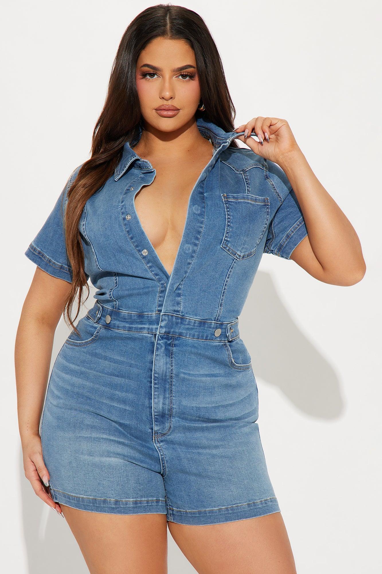Fading Into Friday Denim Romper - Light Wash Product Image