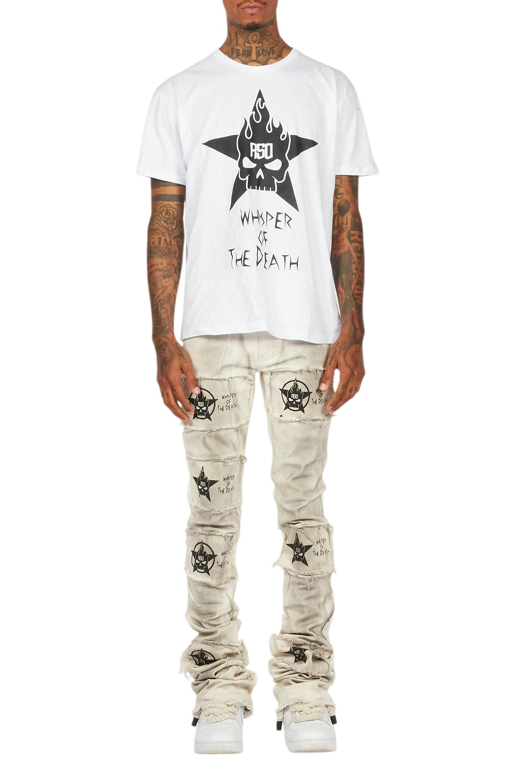 Jadon White/Beige T-Shirt/Super Stacked Flare Jean Bundle Male Product Image