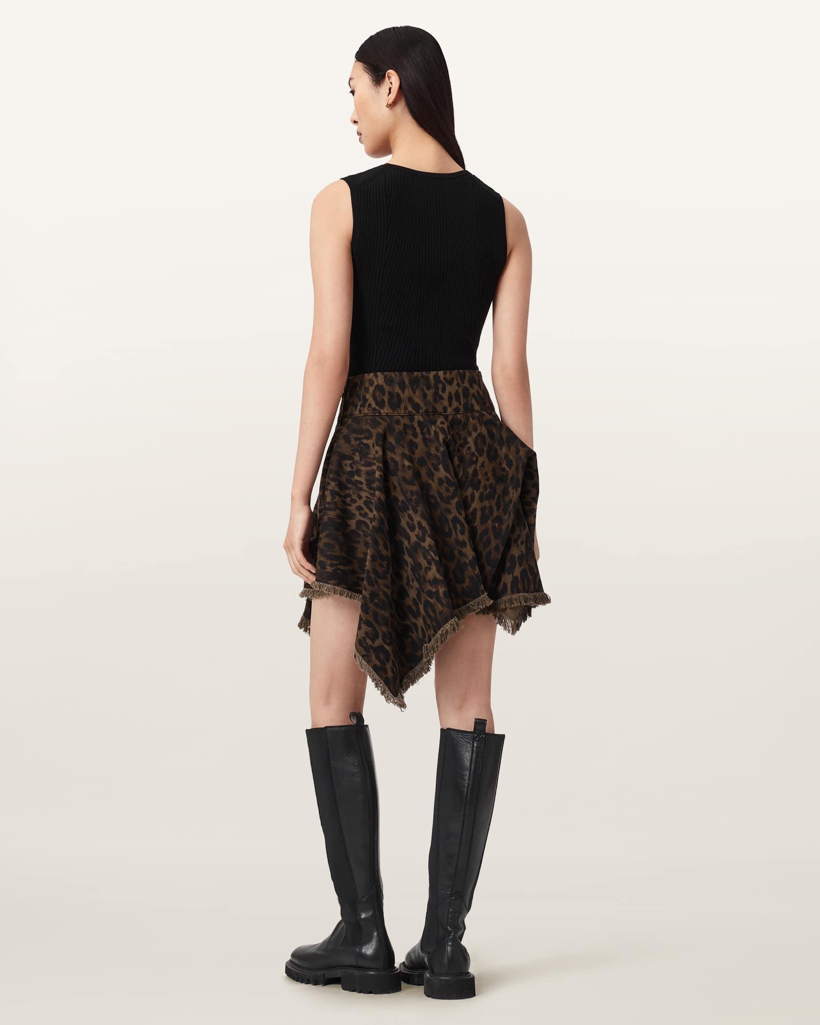 Crissy Leopard Print Denim Mini Skirt LEPPO BROWN | ALLSAINTS US Product Image