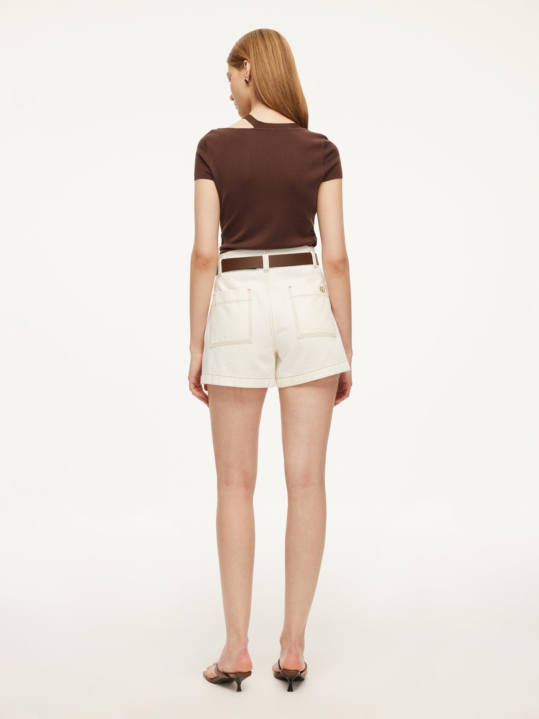 100% Cotton Denim Women Slim Fit Shorts With Belt Product Image