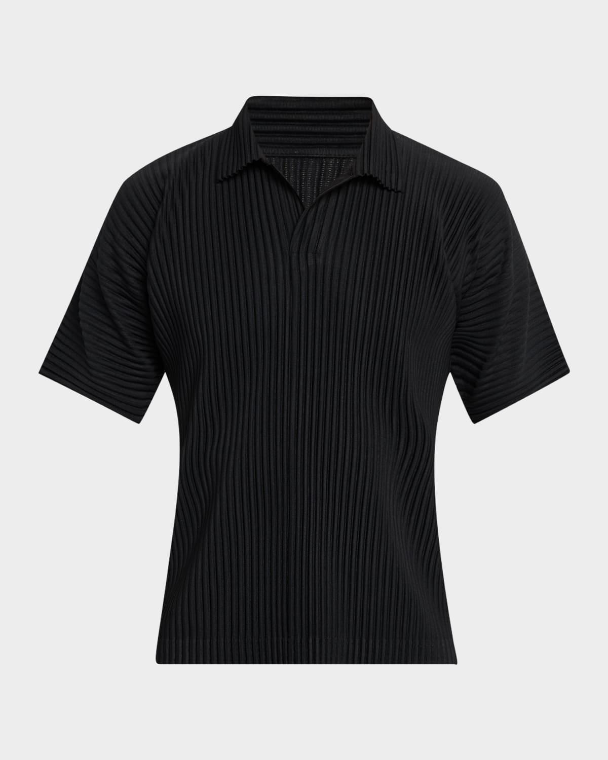 Men's Pleated Johnny Collar Polo Shirt Product Image