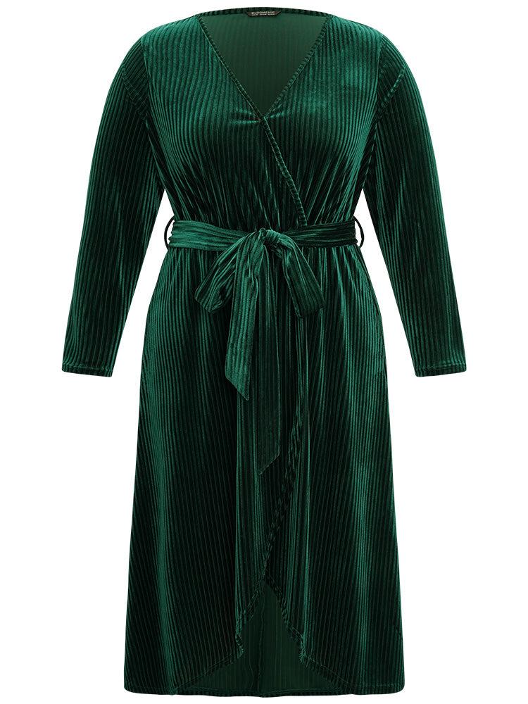 Velvet Rib Knit Wrap Hem Pocket Belted Dress Female Product Image