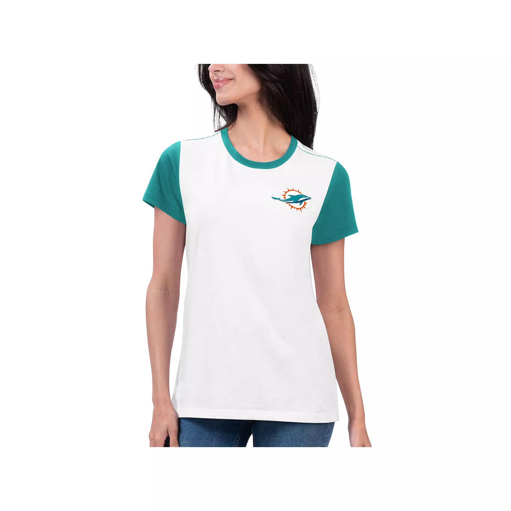 Women's G-III 4Her by Carl Banks White/Aqua Miami Dolphins Fashion Illustration T-Shirt, Size: Large Product Image