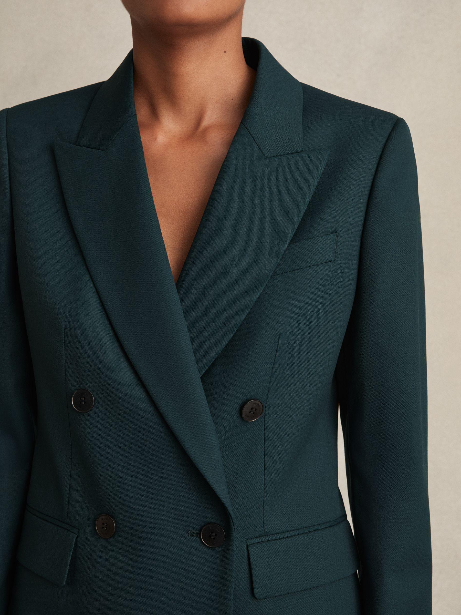 Wool-Blend Double-Breasted Suit Blazer in Green Product Image