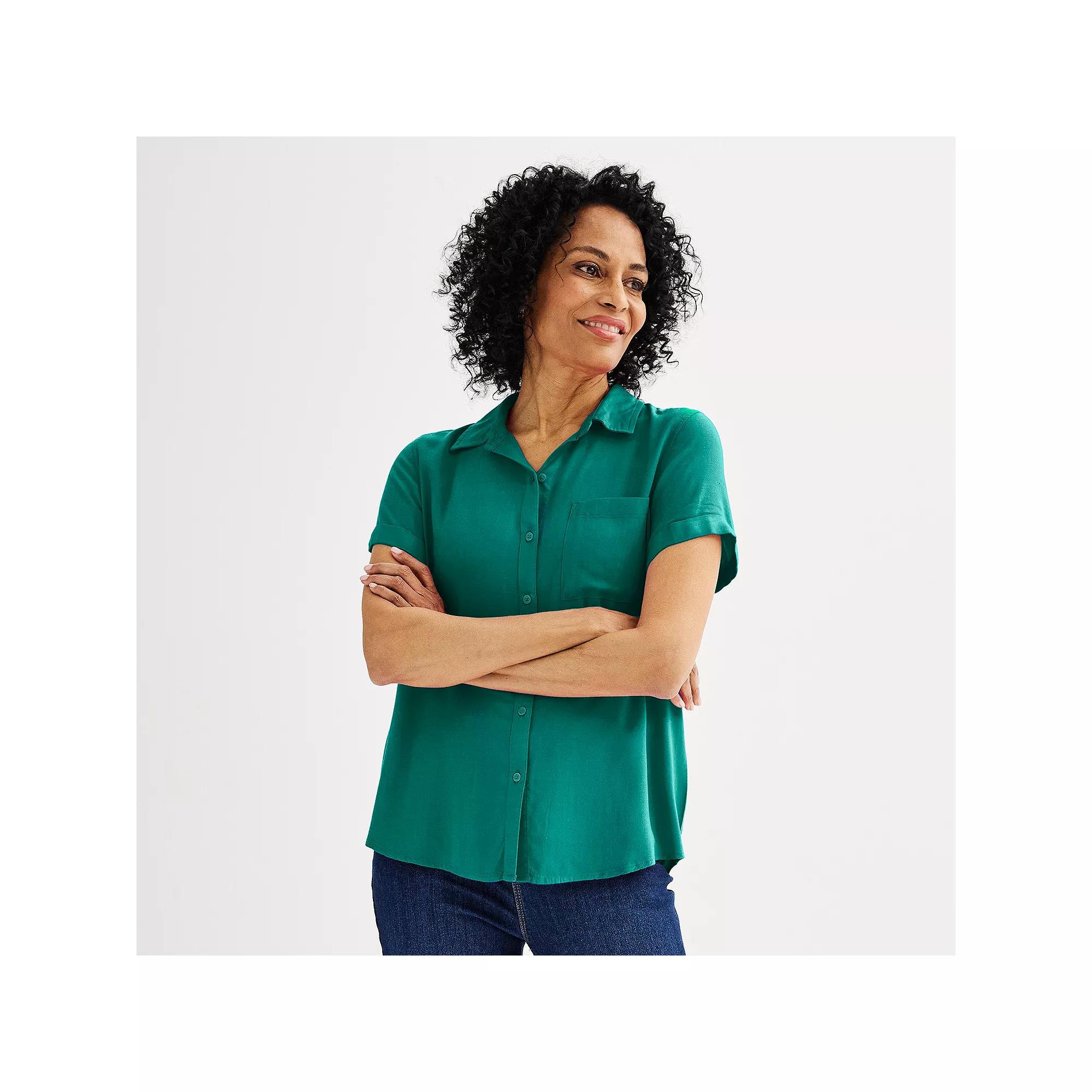 Women's Croft & Barrow® Camp Shirt, Size: XL, Dark Blue Product Image