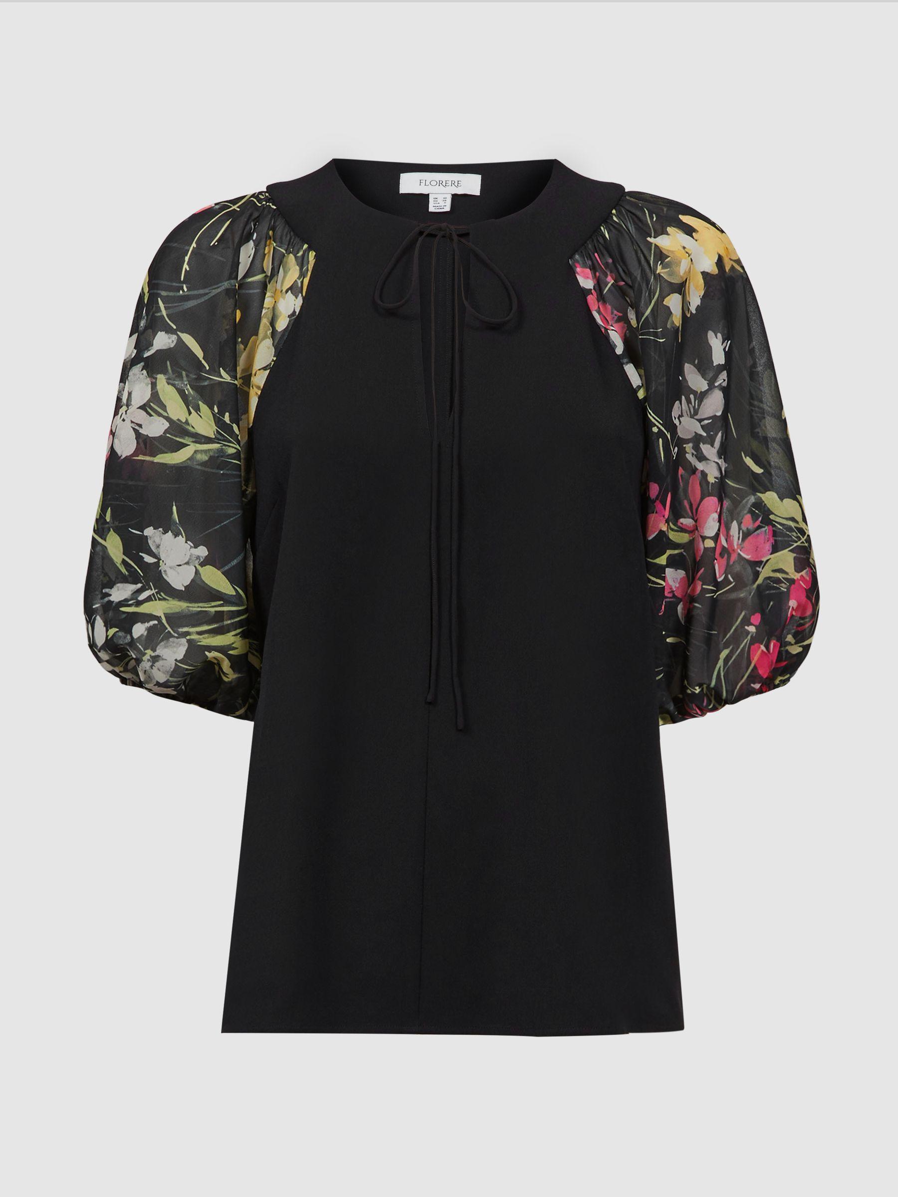 Florere Floral Puff Sleeve Top in Black Product Image
