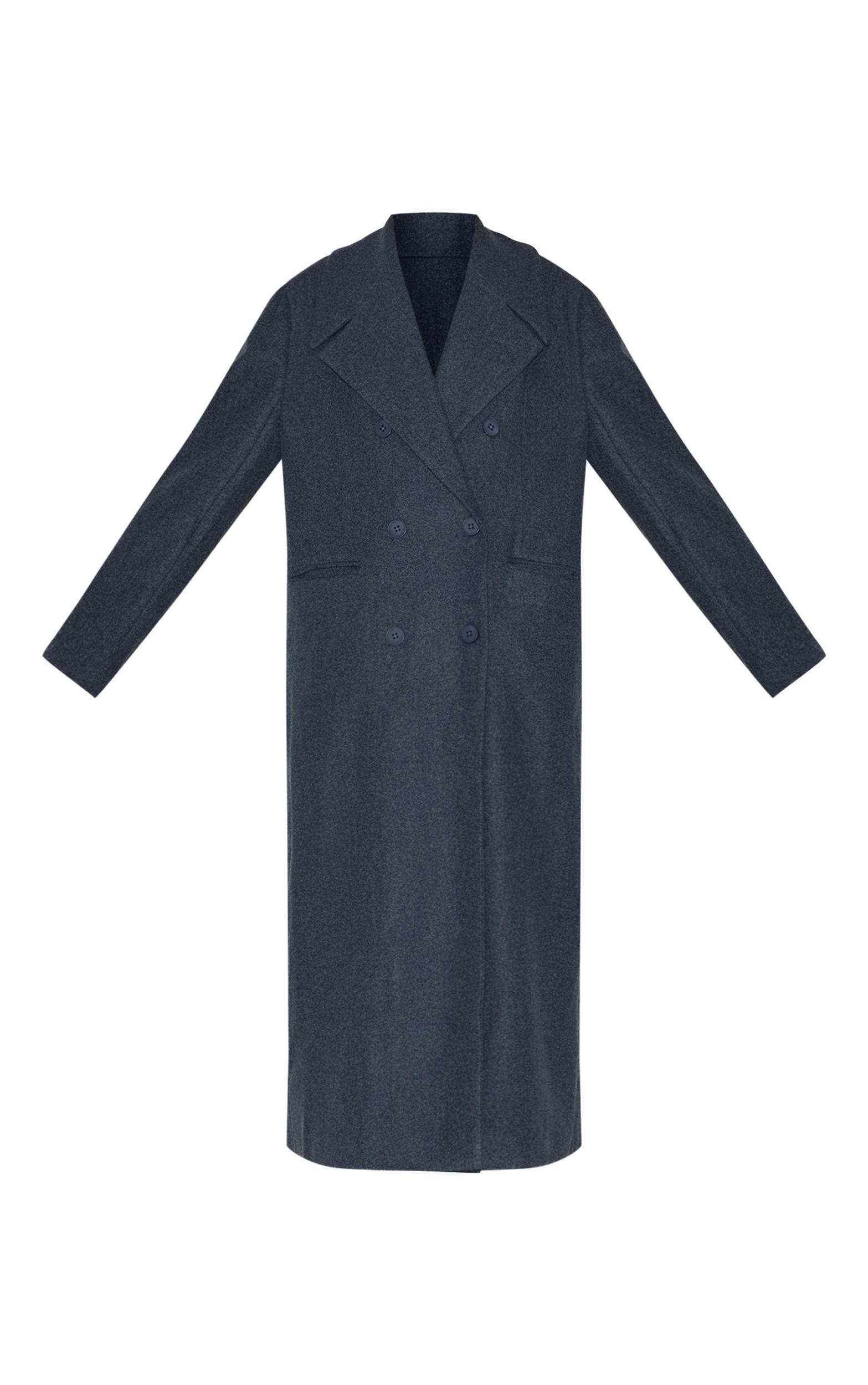 Navy Wool Look Double Breasted Oversized Maxi Coat Product Image