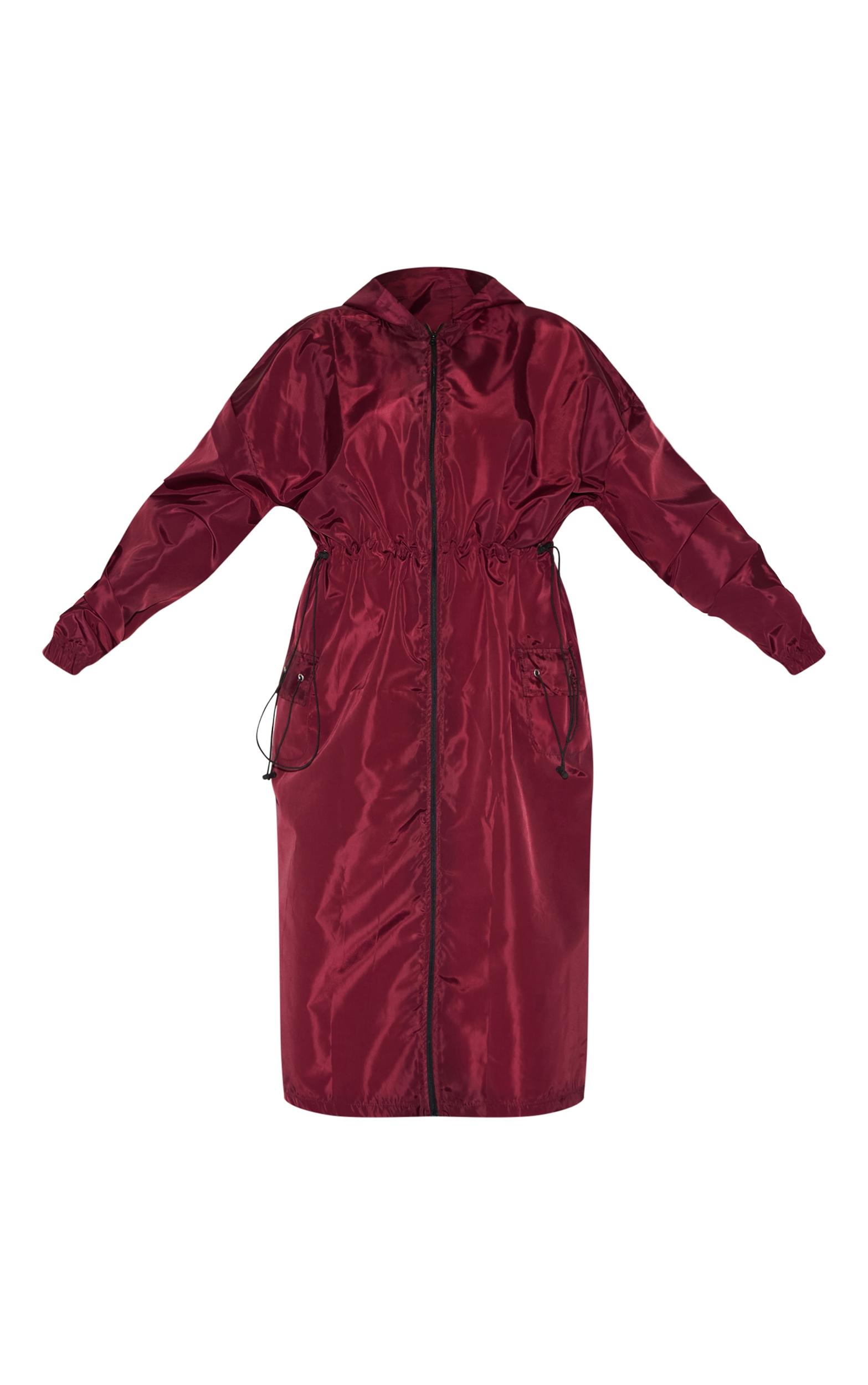 Plus Burgundy Toggle Detail Midi Windbreaker Product Image