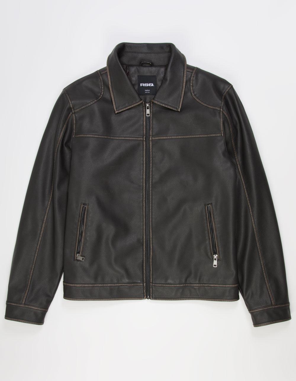 RSQ Mens Vegan Leather Jacket - BROWN Product Image