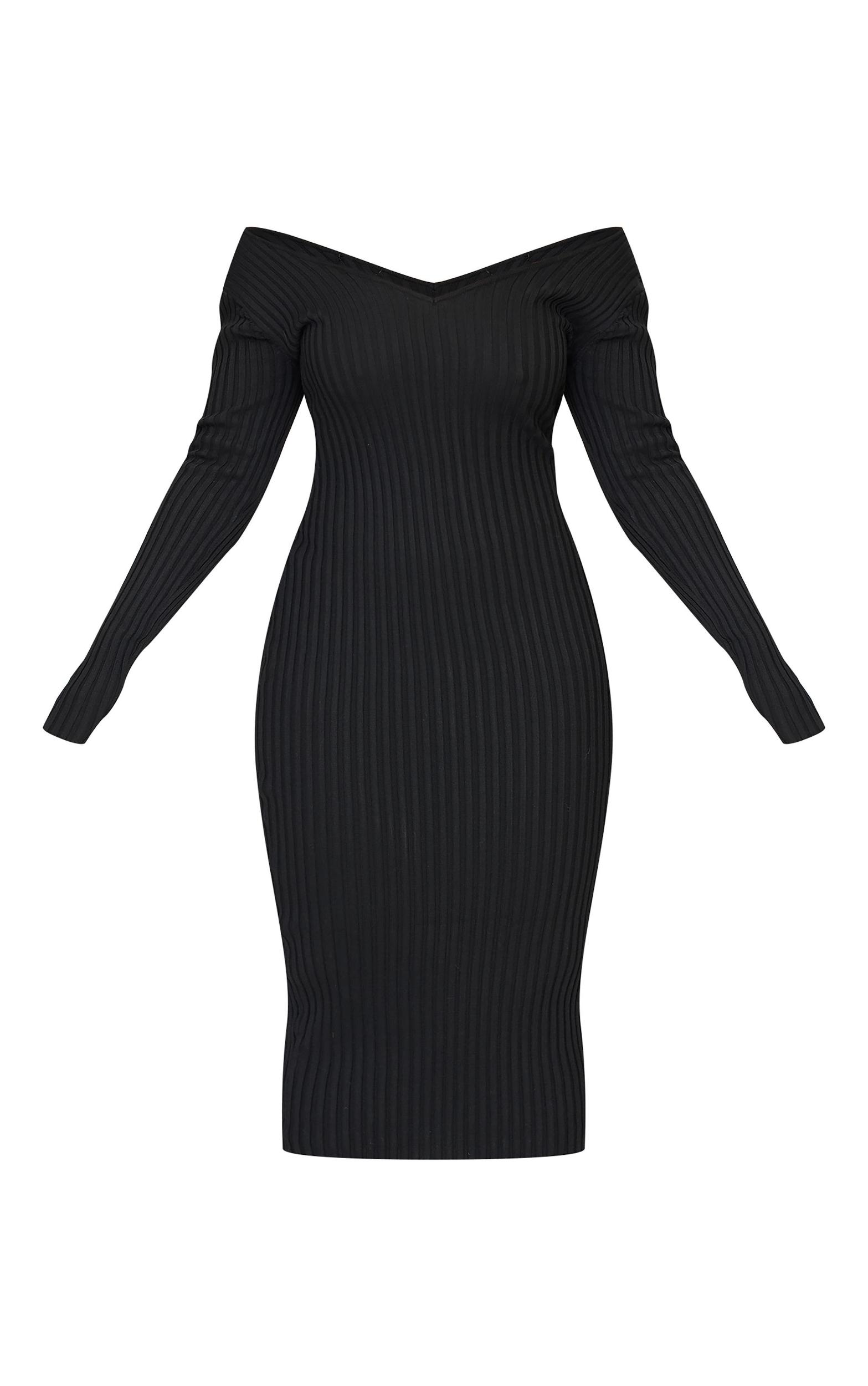 Plus Black Off Shoulder Rib Knitted Midaxi Dress Product Image