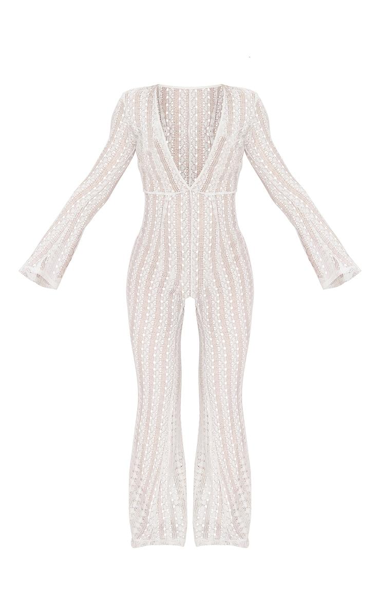 White Crochet Plunge Beach Jumpsuit Product Image