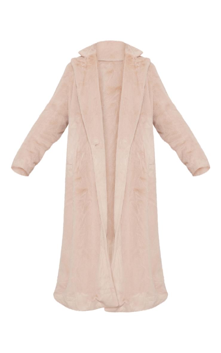  Beige Premium Soft Faux Fur Tailored Maxi Coat Product Image